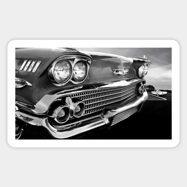 1958 Chevrolet Impala B/W Sticker by Burtney